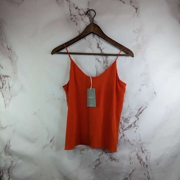 Everlane Tank Top Silk Orange Cayenne Crop Blouse The Clean Cami Spaghetti - Picture 3 of 11